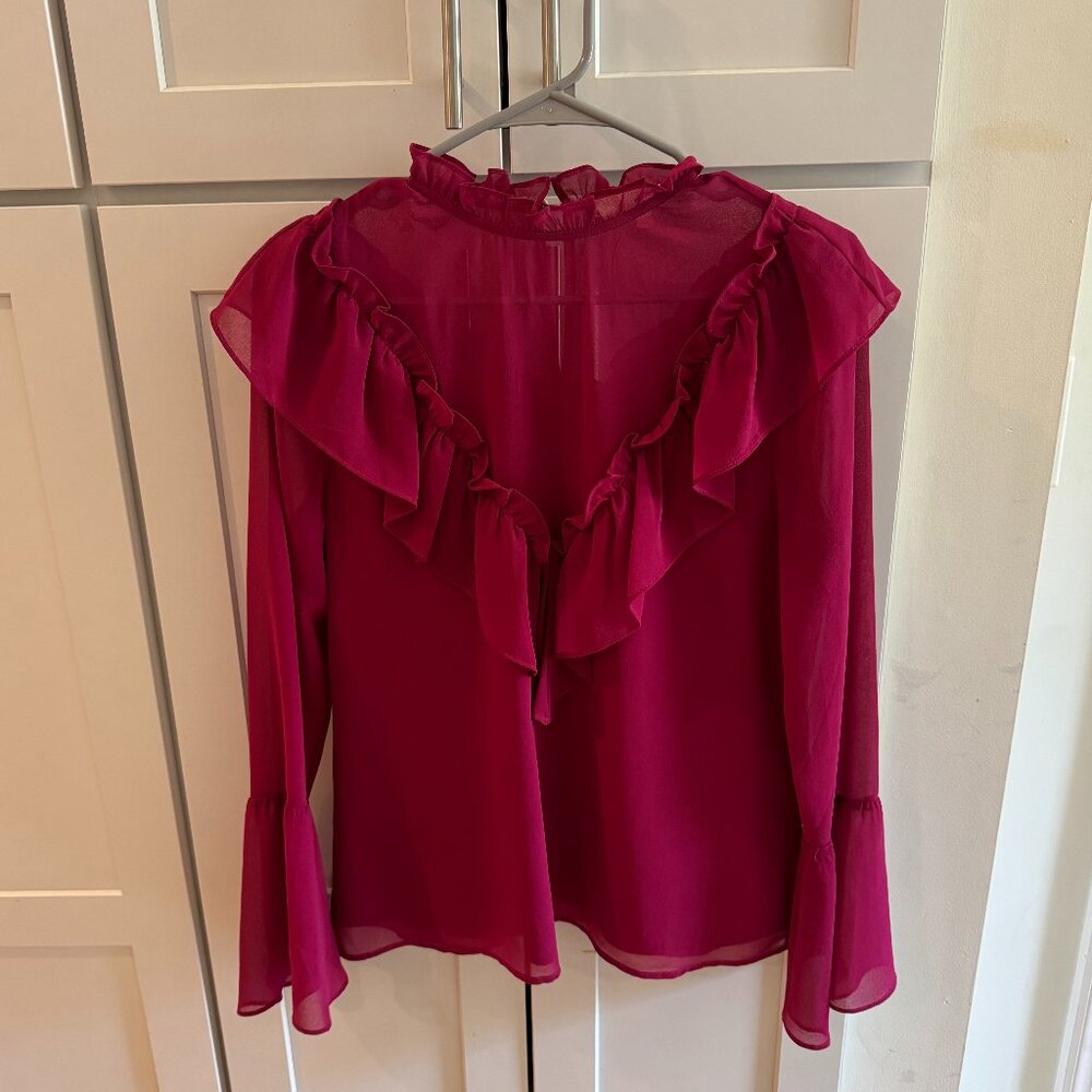 WAYF Long Sleeve Ruffle Blouse Magenta